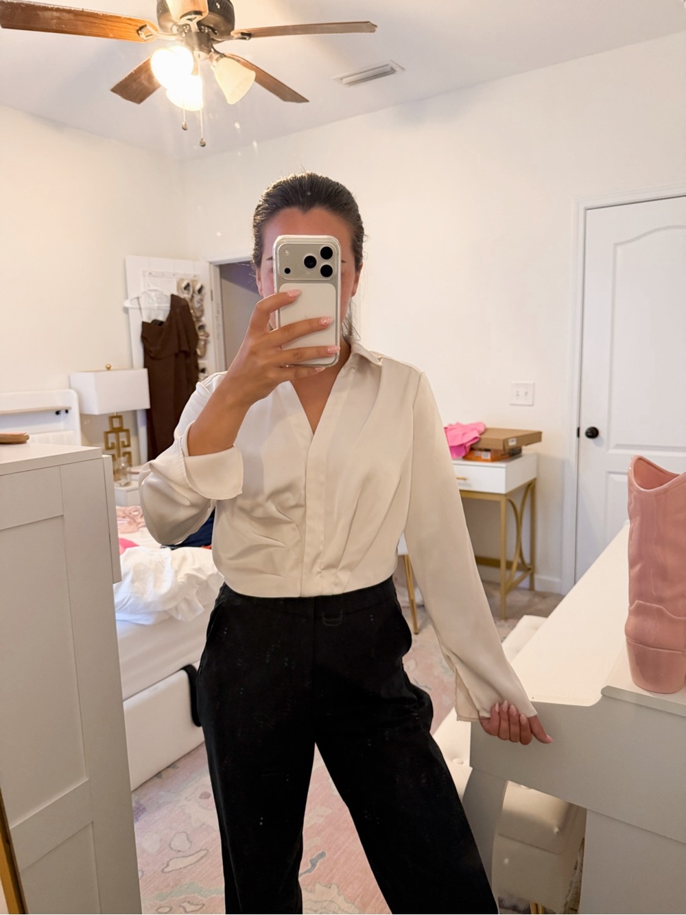 Rachel Zoe Cream Button-Front Draped Blouse